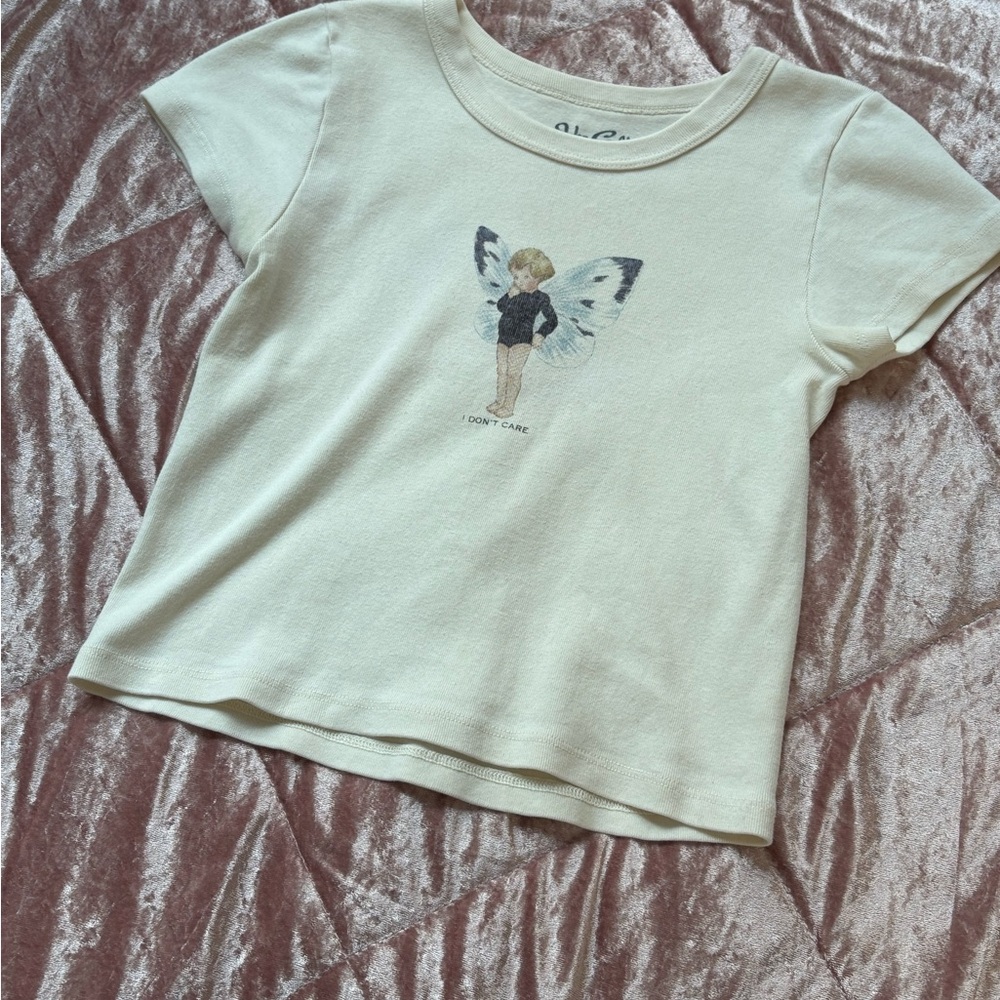 Brandy Melville Cream Baby Tee with Grafic